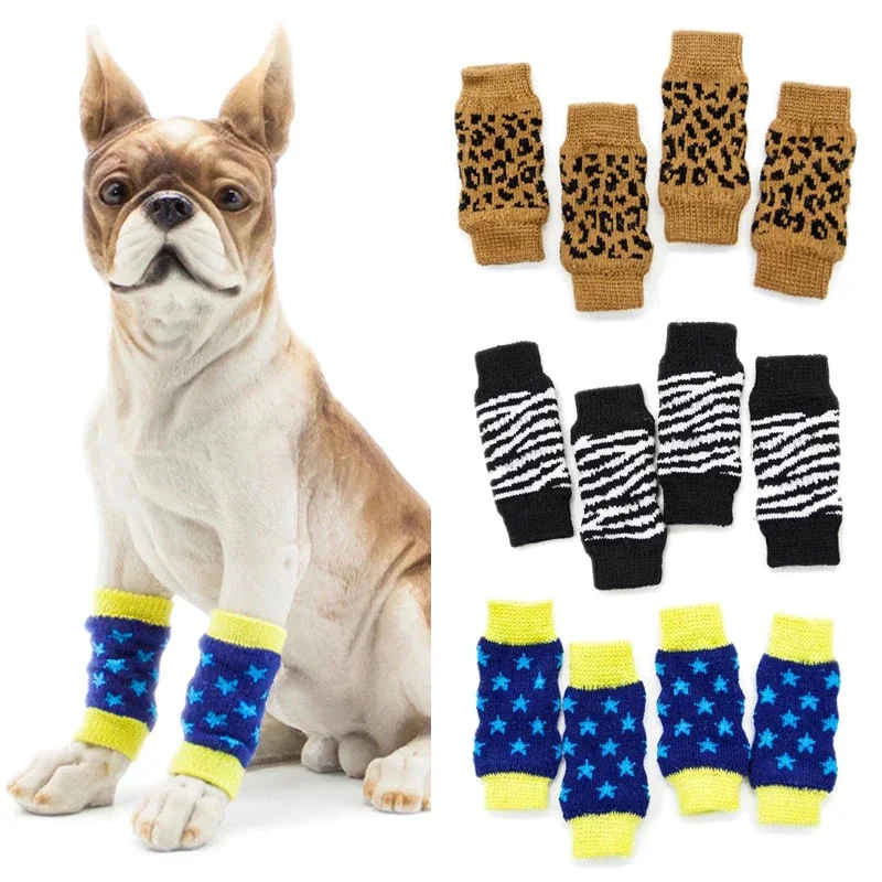 Nigikala Pet Anti-dirty Leggings Knee Dog Booties Socks Teddy Leg Sock Winter Warm Leg Protector Dogs Cat Knitting Socks Cover Sleev