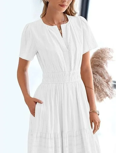 🔥Women's Casual Spring Short Sleeve V Neck Maxi Dress 