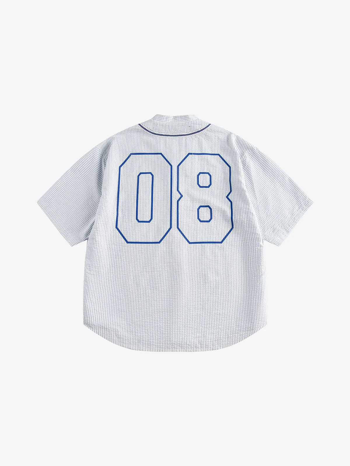 White Act Chic Vertical Stripe Number Print Baseball Shirt Back