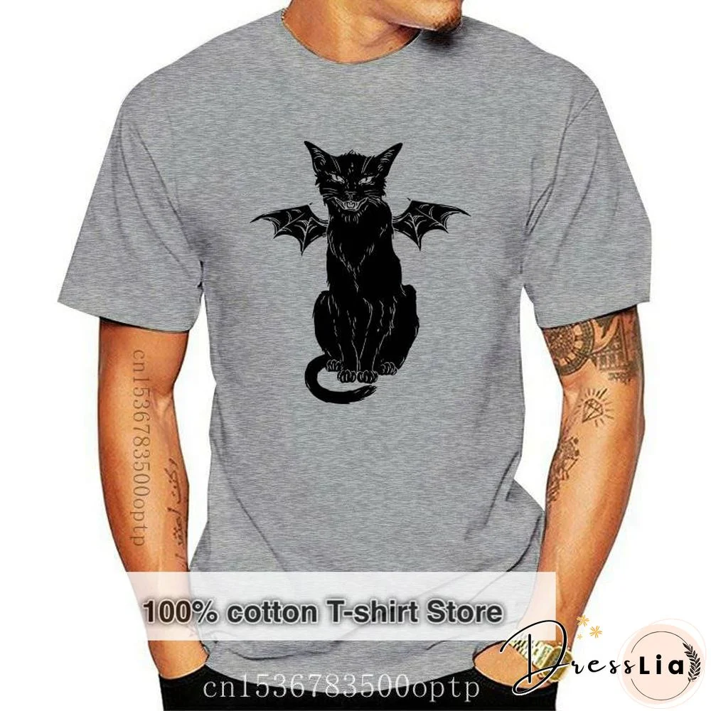 New Cotton T Shirt Funny Gothic Retro Devil Cat Artwork Print Short Sleeve Tops Tees Fashion Casual T Shirt Brand Clothing