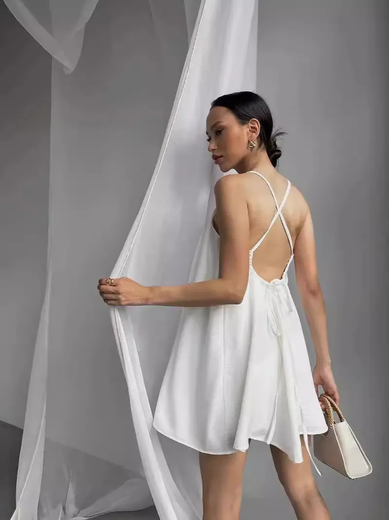 Nigikala Nigikala Women's Beach Dress Casually Bare Back Short Summer Sling Dress Women