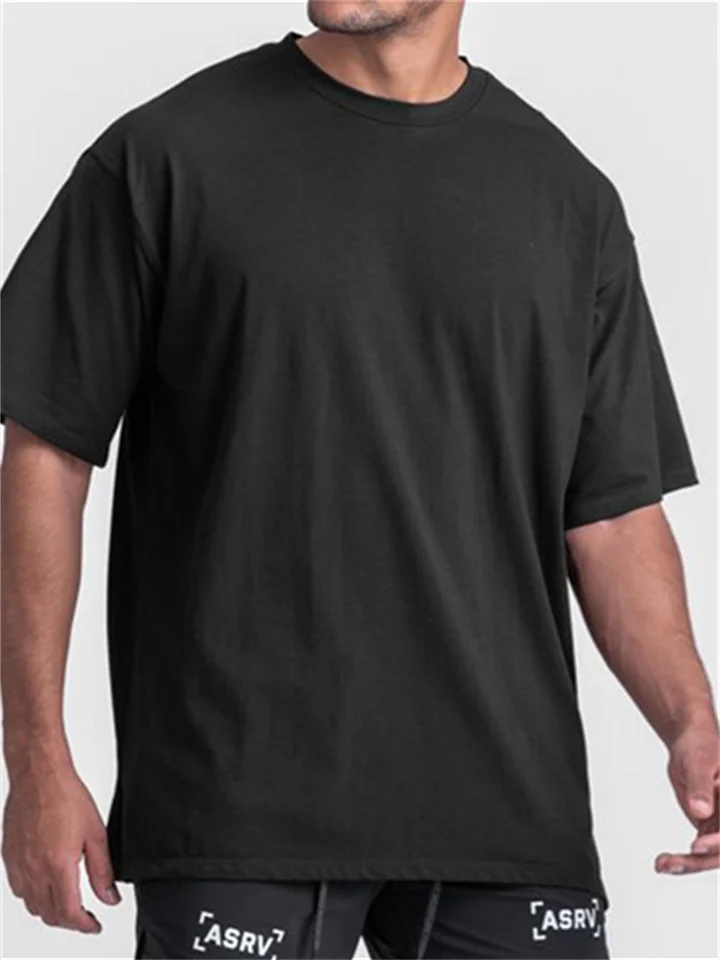 Summer Men's T-shirt Tide Loose Big Yards Round Neck Short-sleeved Men's Hem Open Fast Dry Solid Color Bottoming T-shirt