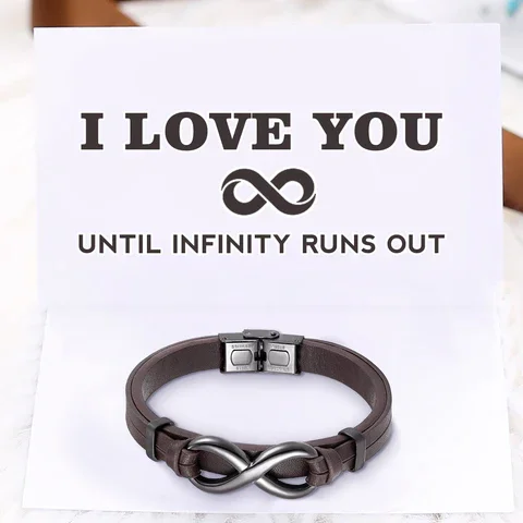 Leather Infinity Knot Bracelet Birthday Gift "I LOVE YOU UNTIL INFINITY RUNS OUT"