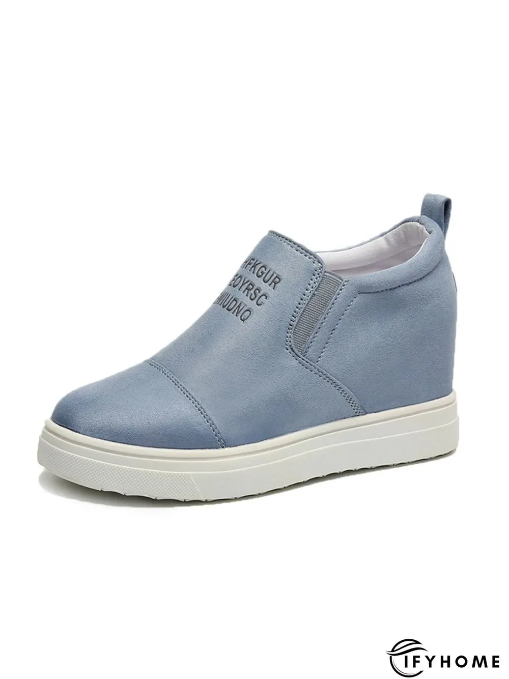 Letter Stitching Inner Heightening Round Toe Wedges | IFYHOME