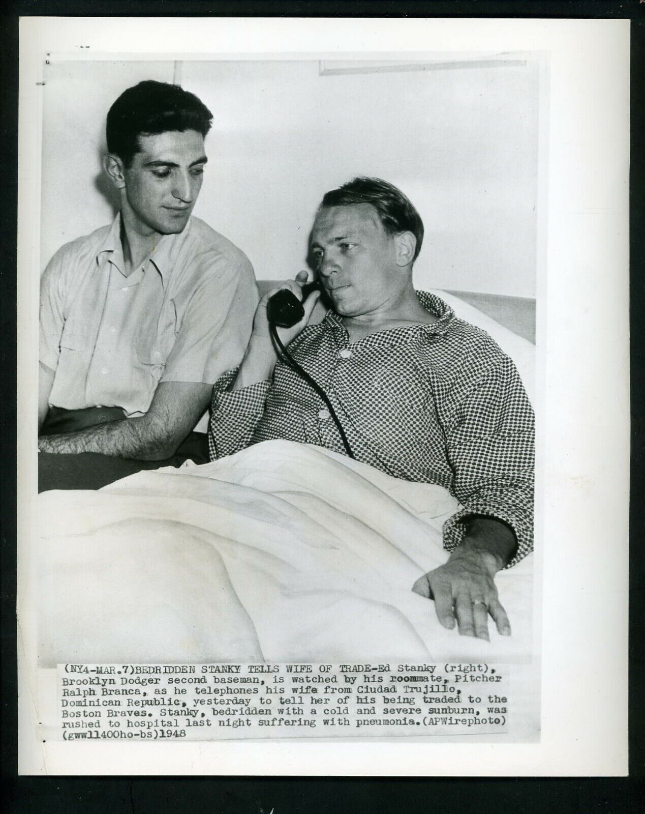 Eddie Stanky traded by Brooklyn Dodgers to Braves 1948 Press Photo Poster painting Ralph Branca