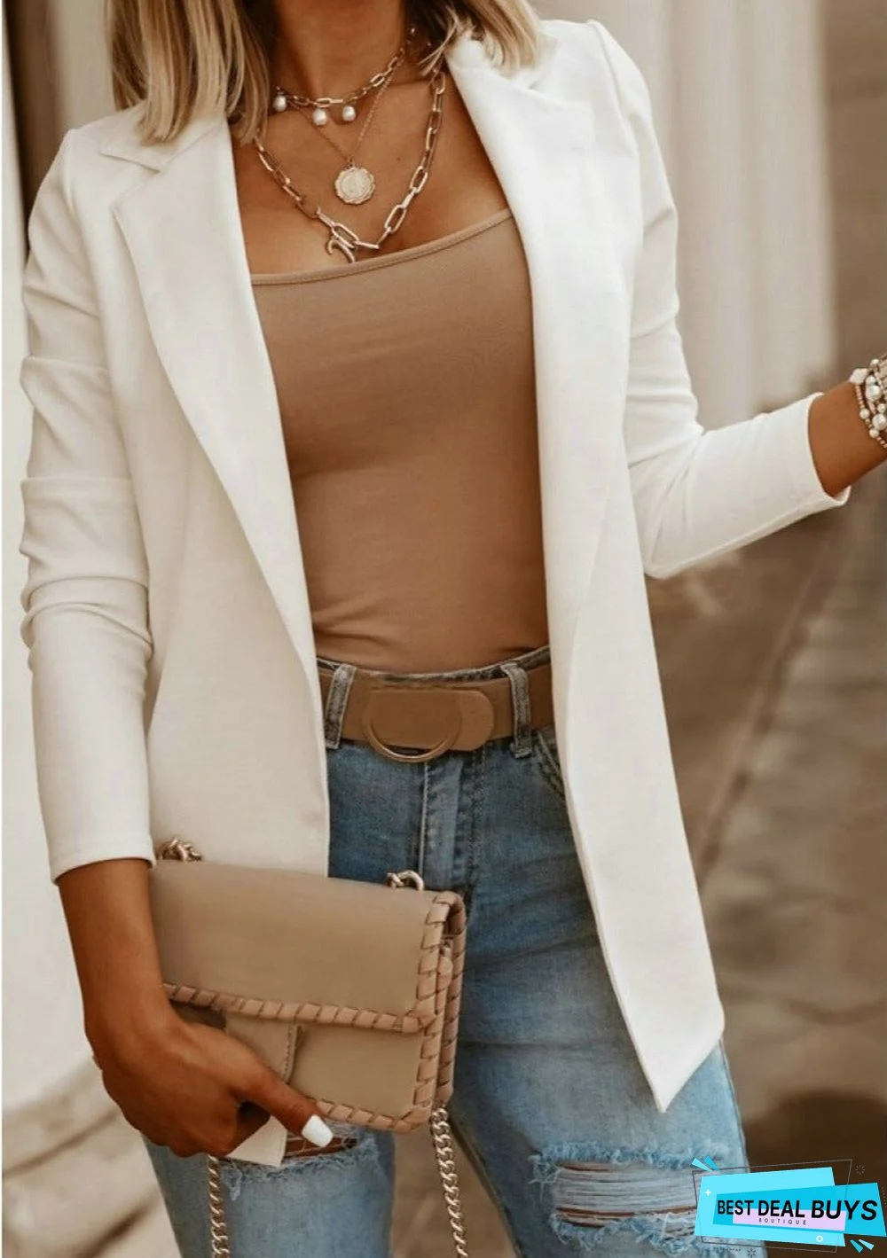 Casual Solid Color Long-Sleeved Blazer Top