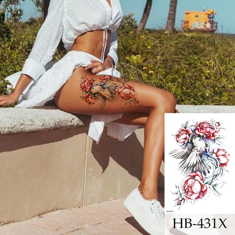 1Sheet Rose Flower Tiger Water Transfer Tattoo Stickers,Women Body Art Temporary Tattoos,Girl Back Breast Tatoos
