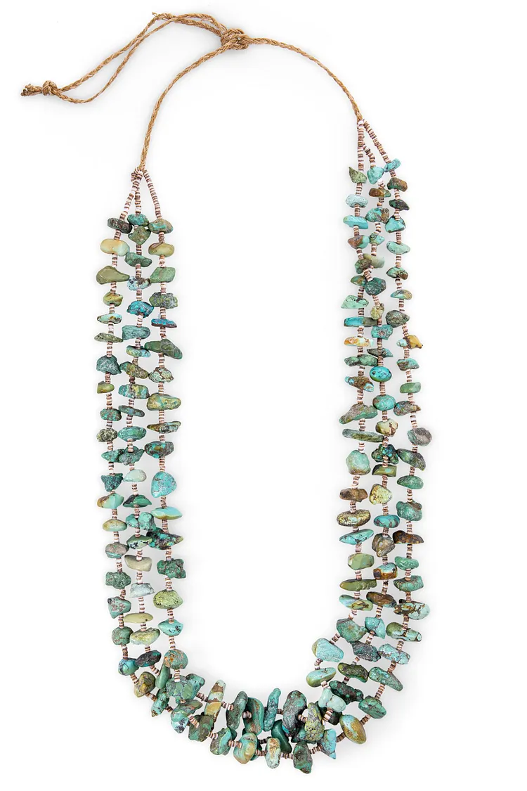 Necklace, Natural Stone, Nugget, Turquoise & Heishi, Triple Strand, Vintage, 1149