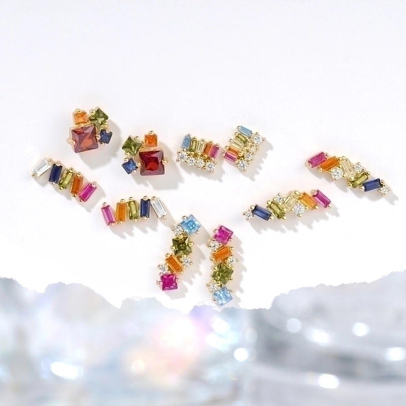 1 Pair 925 Sterling Silver Zircon Geometric Ear Studs