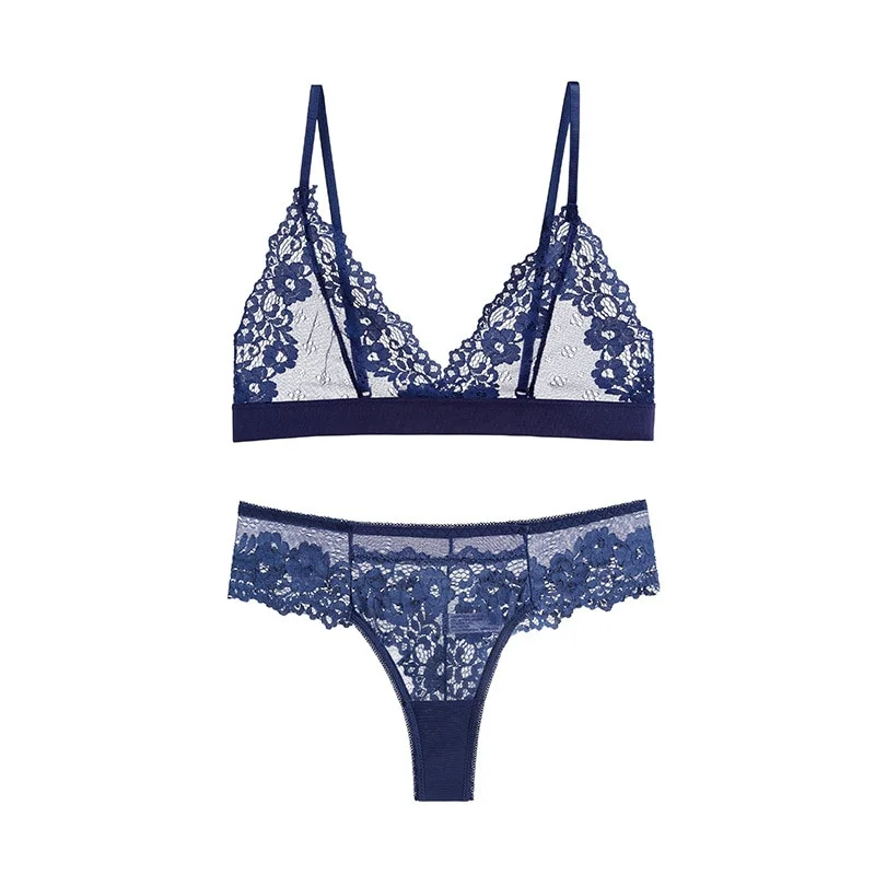 Billionm Lingerie Bra Set Seamless Lace Ultra-Thin Transparent Erotic Bra Thong Set Wire Free See Through Underwear