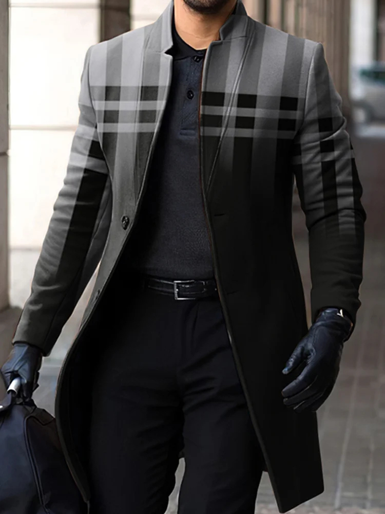 Men's fashion geometric print mid-length coat 035