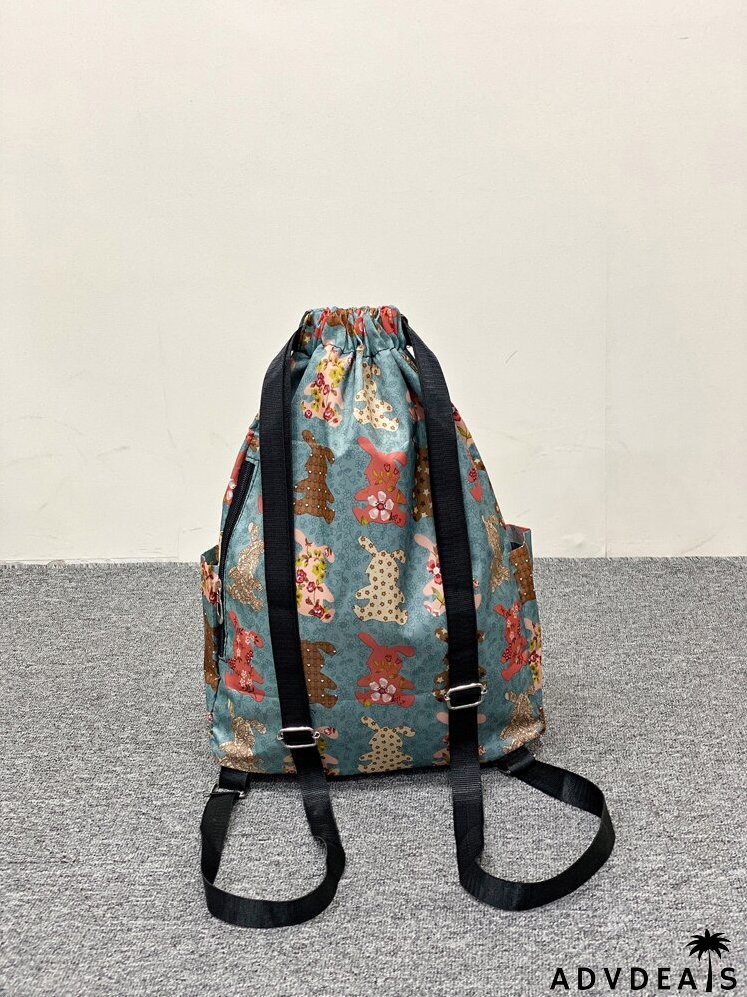 Allover Rabbit Graphic Drawstring Backpack