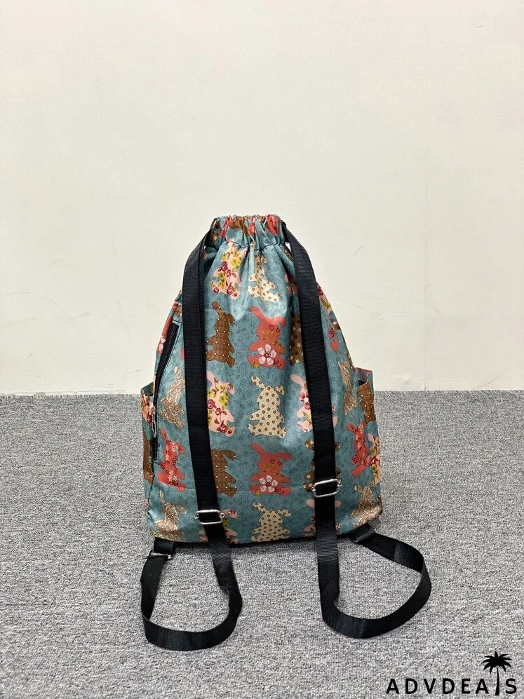 Allover Rabbit Graphic Drawstring Backpack