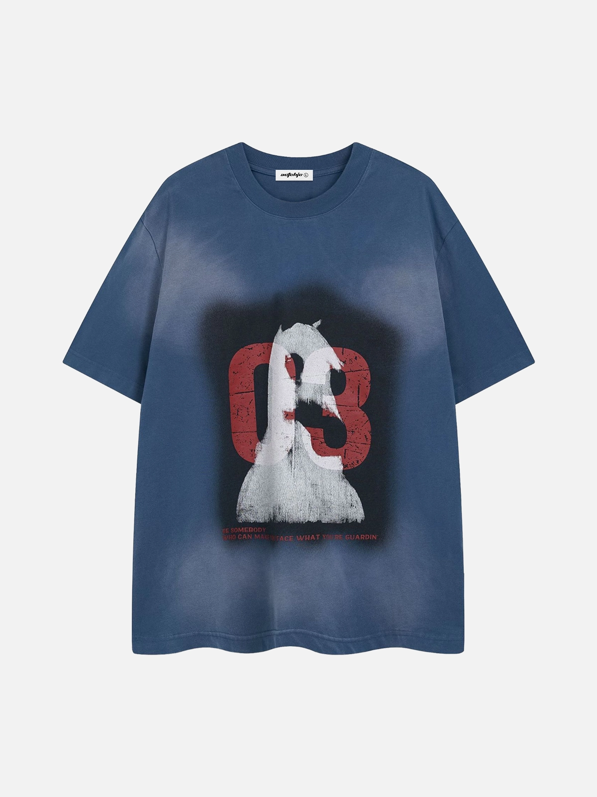 Blue Vintage Washed Letter Abstract Graphic Tee Front