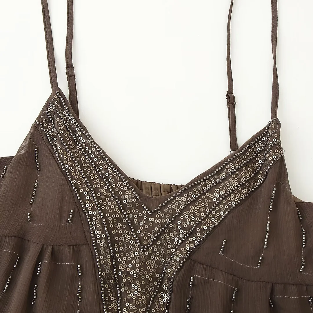 Nigikala Nigikala Women's Explosive Beaded T-Colluded Embroidered Sling Skirt