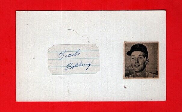 1960 FRANK BOLLING-MILWAUKEE BRAVES AUTOGRAPHED CUT ON 3X5 CARD W/Photo Poster painting-(d.2020)