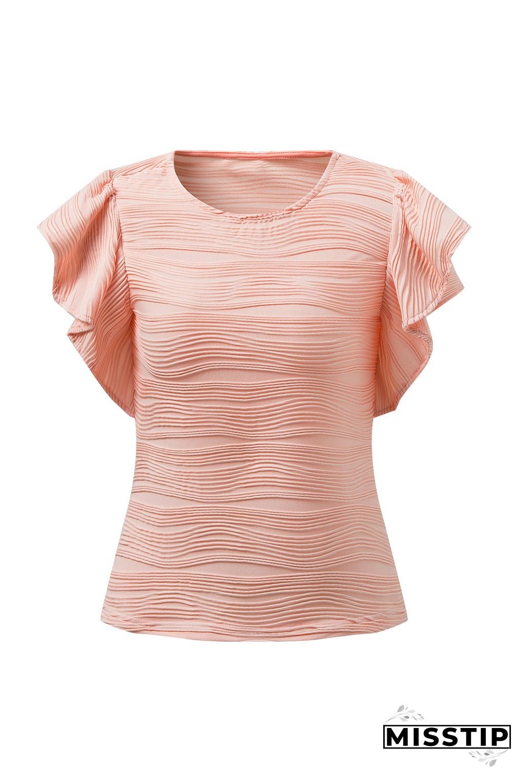 Textured Round Neck Cap Sleeve Top