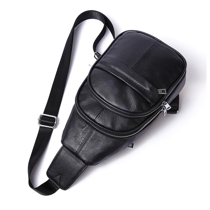Casual Style Grain Textured Multiple Pocket Earphone Jack Adjustable Sling Strap Chest Bag