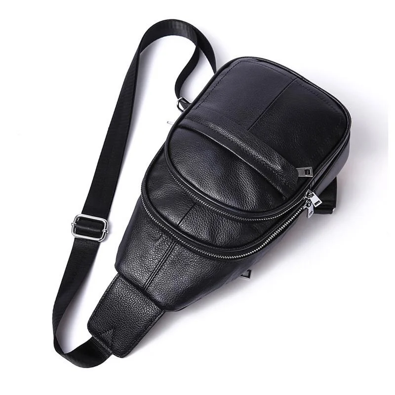 Casual Style Grain Textured Multiple Pocket Earphone Jack Adjustable Sling Strap Chest Bag