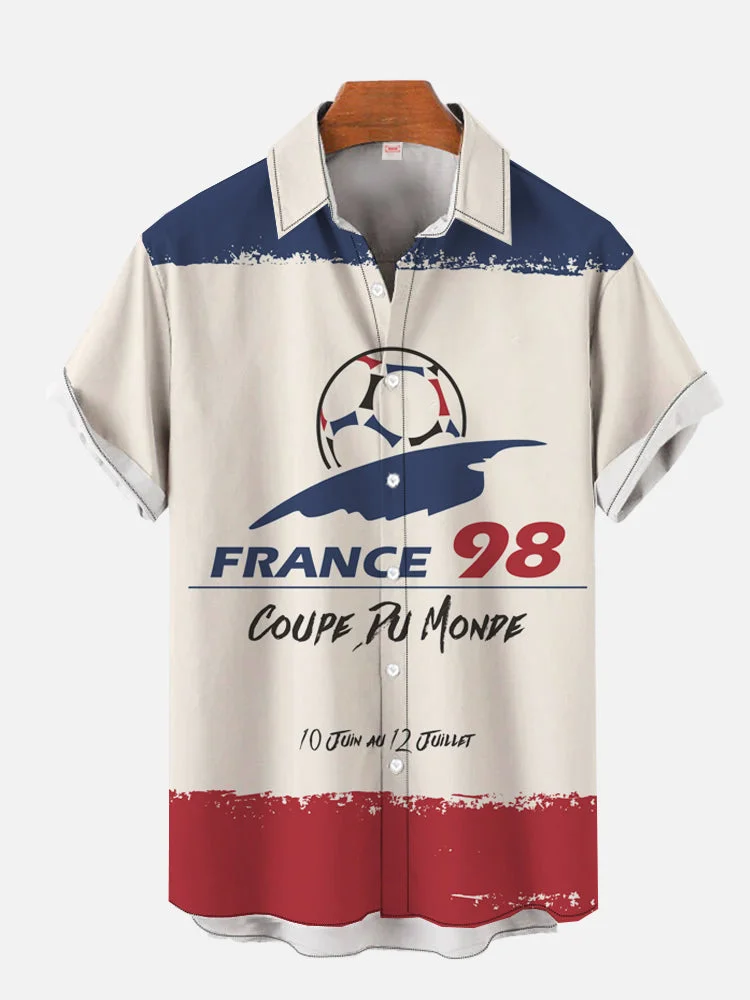 Beige 1998 France World Cup Poster Printing Men's Short Sleeve Shirt