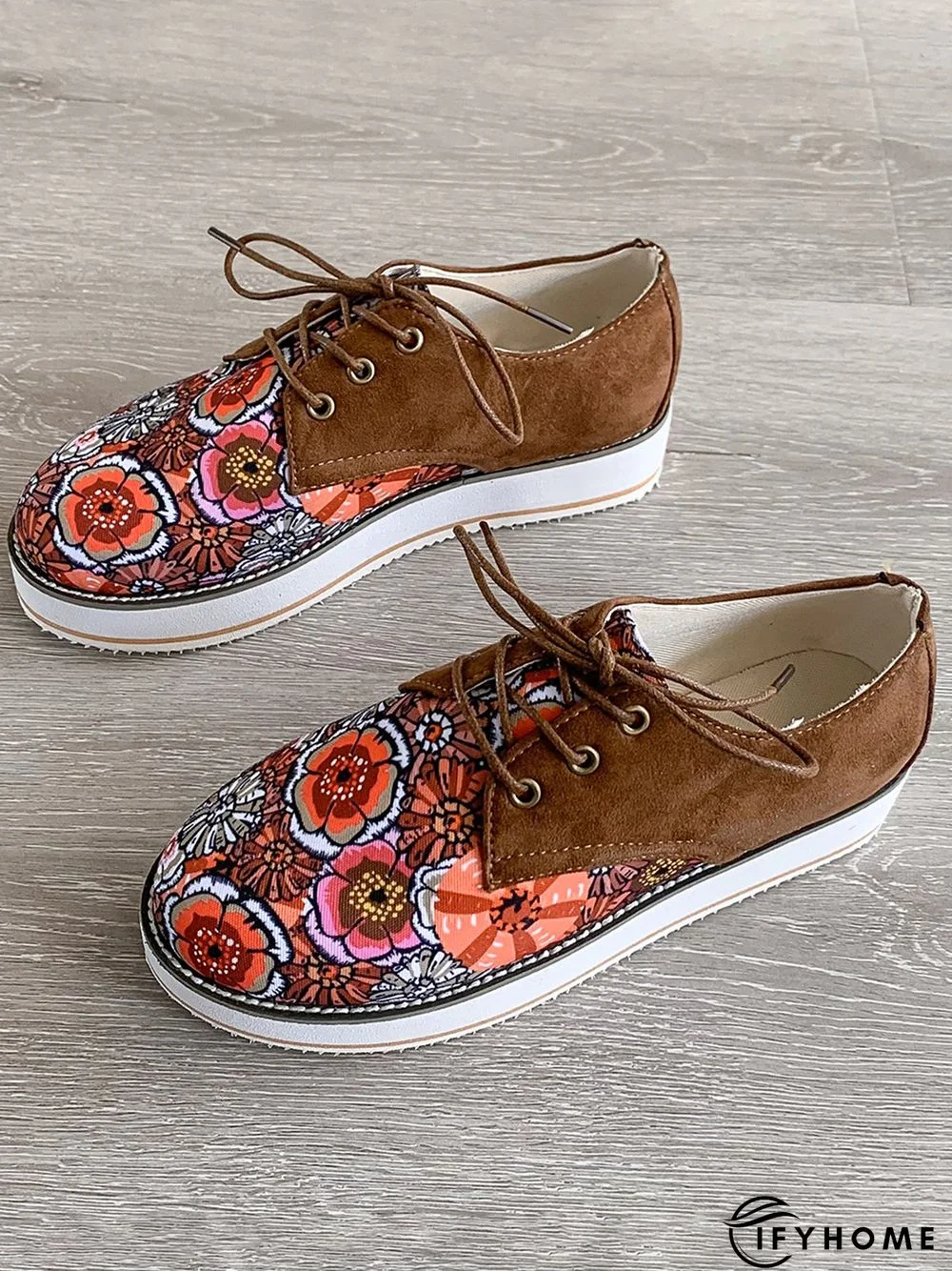 Floral Printed Patchwork Lace Up Shoes | IFYHOME