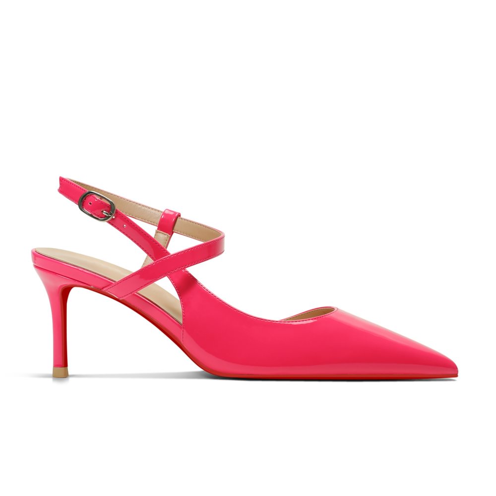 65mm Women Slingback Red Bottom Pumps Ankle Strap Jenlove Stiletto Mid Heel Close Pointed Toe Dress Red Soles Sandals Shoes-MERUMOTE