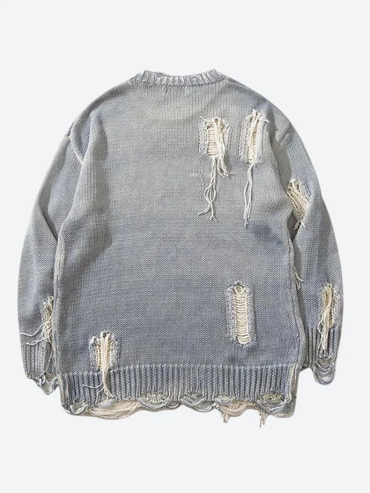 Brownm Tasseled Distressed Sweater