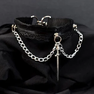 pornhint Pornhint Made to your size / Black Sword choker / kitten play collar / goth / alt fashion / emo  / pet play necklace / fancy bdsm / DDLG