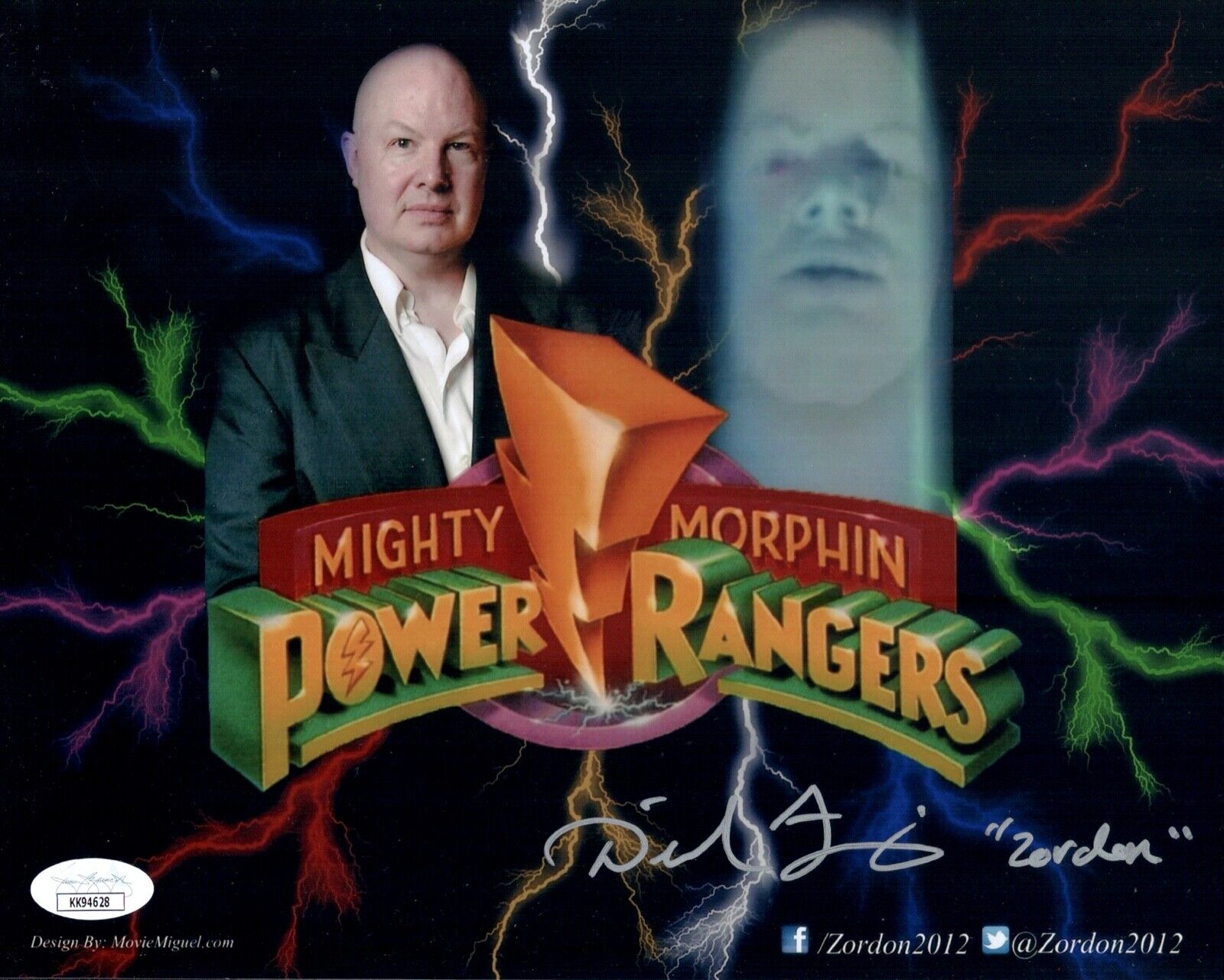 DAVID J. FIELDING Signed POWER RANGERS 8x10 ZORDON Photo Poster painting Autograph JSA COA Cert