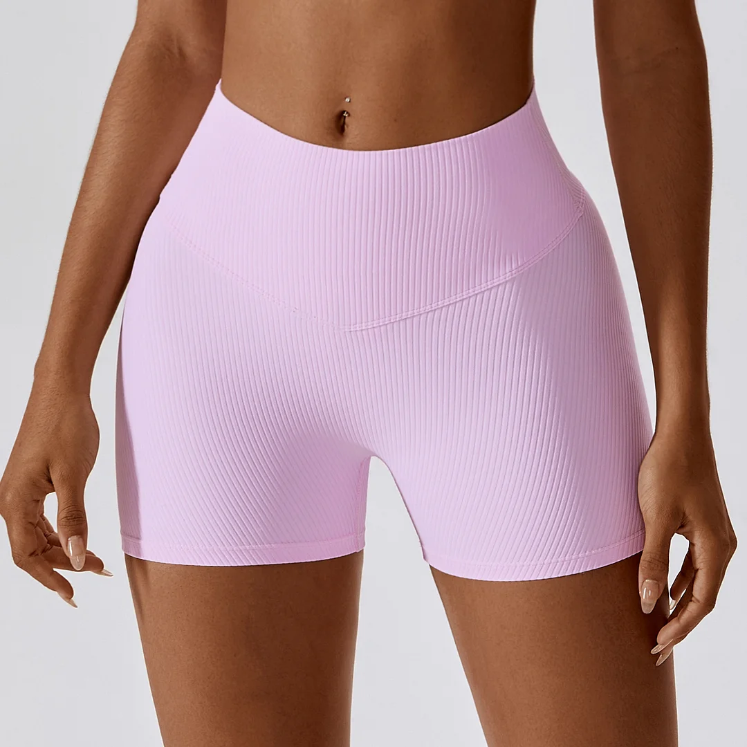 Solid color high rise threaded sports shorts