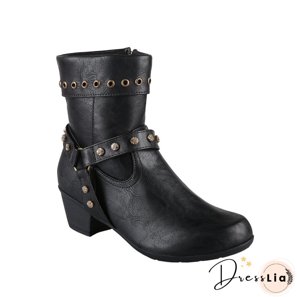 Round Toe Zipper Retro Boot