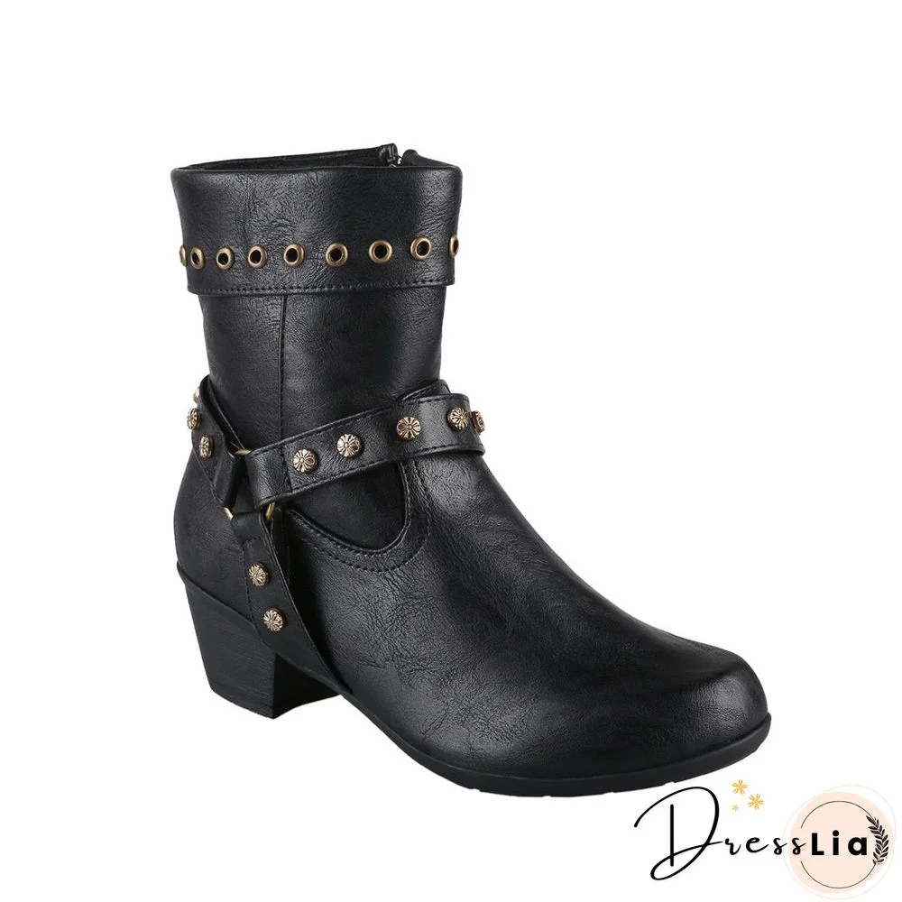 Round Toe Zipper Retro Boot