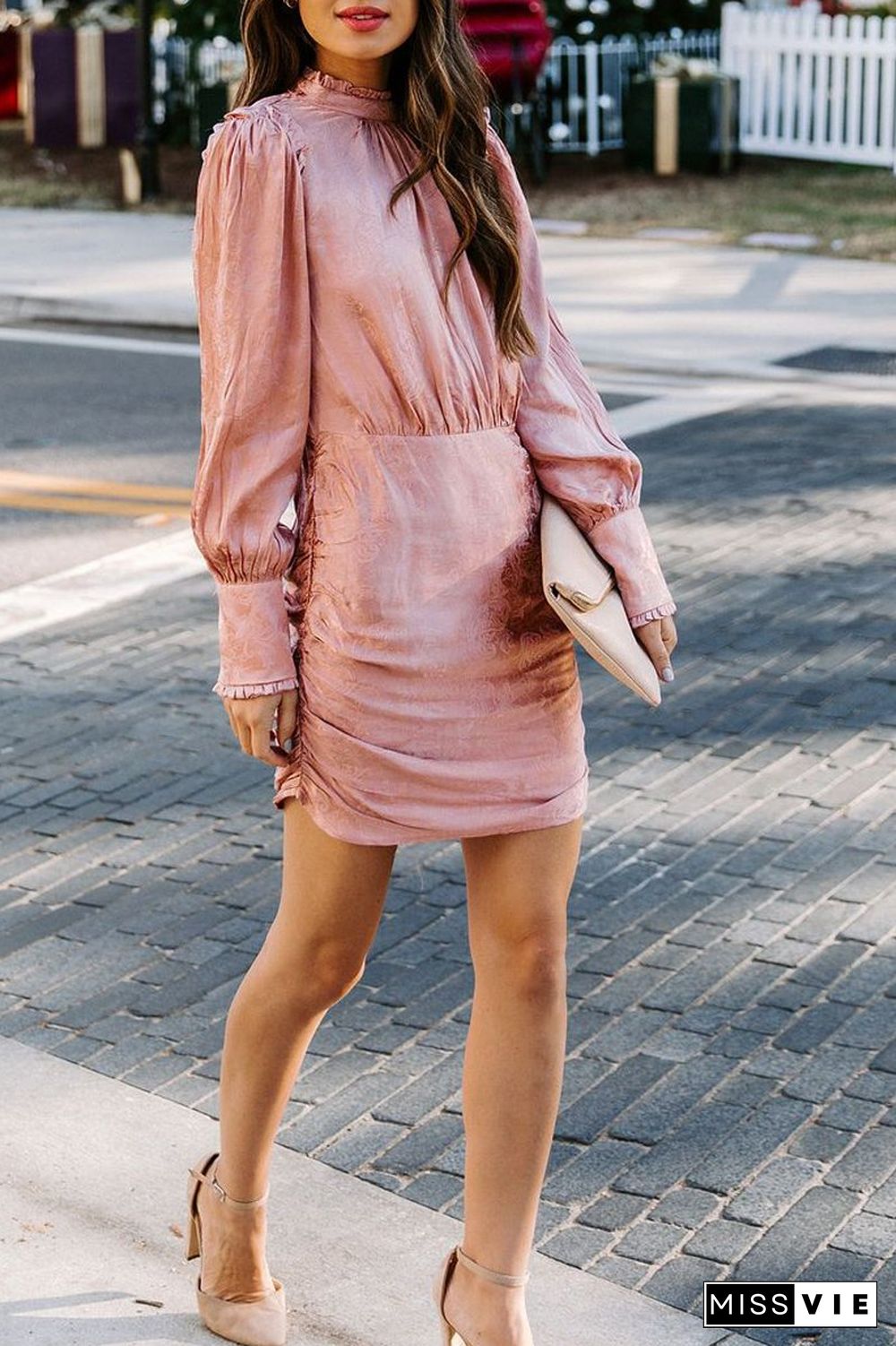 Open Back Jacquard Hip Package Dress