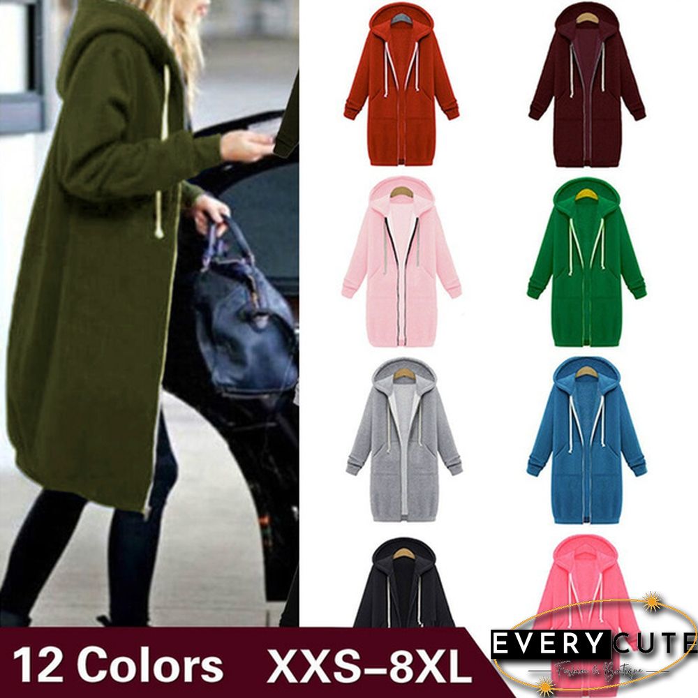 12 Colors New Autumn And Winter Women's Hooded Sweater Thick Long-Sleeved Jacket Casual Zipper Cardigan Loose Coat