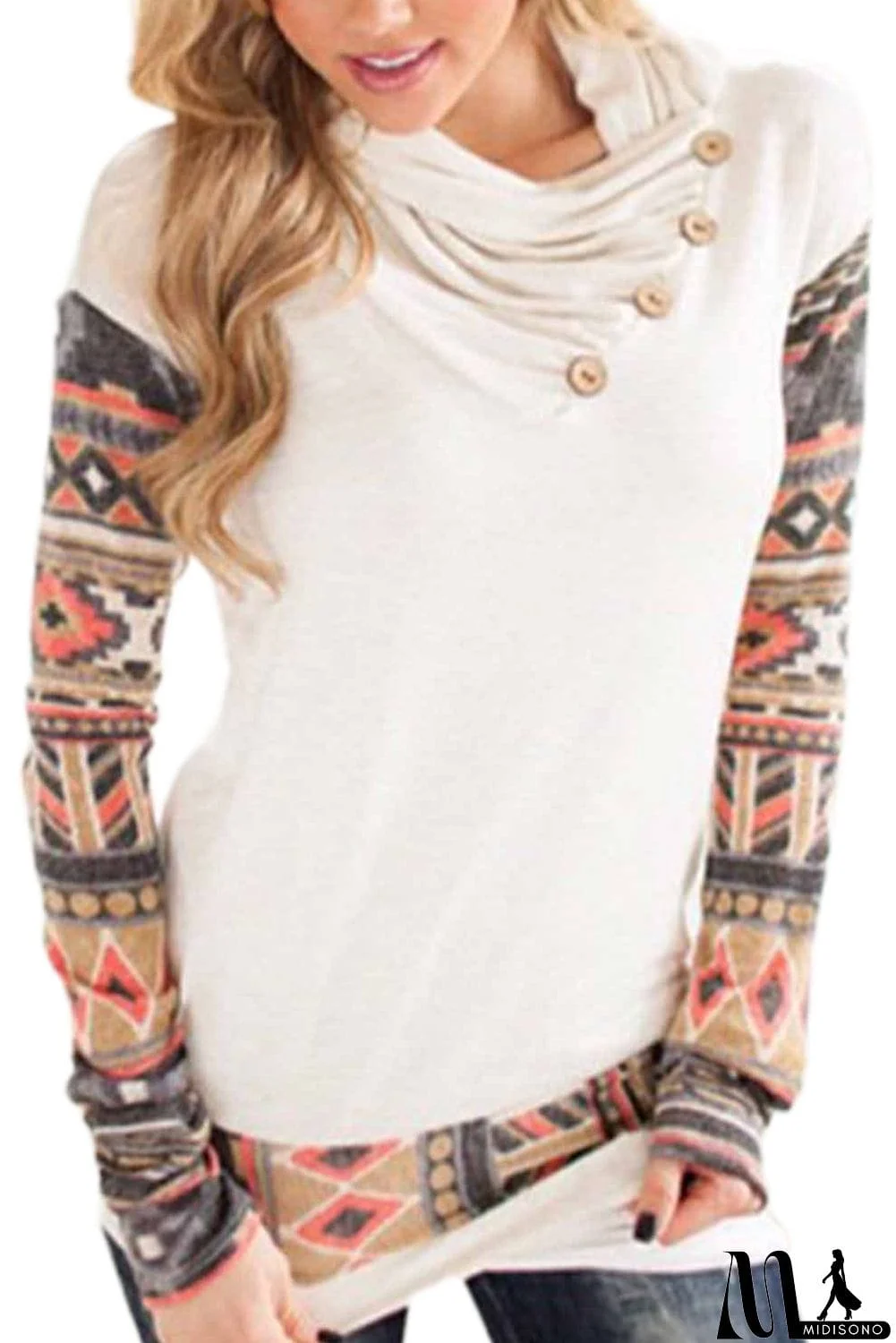 MidiSono - Asymmetric Buttoned Nomadic Sleeve Sweatshirt