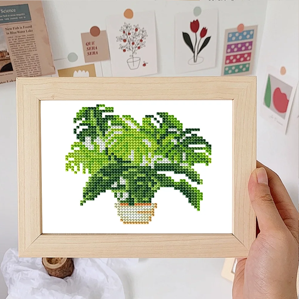 12pcs Plant DIY Mini Round Diamond Painting Set Table Decor No Frame 15x18cm