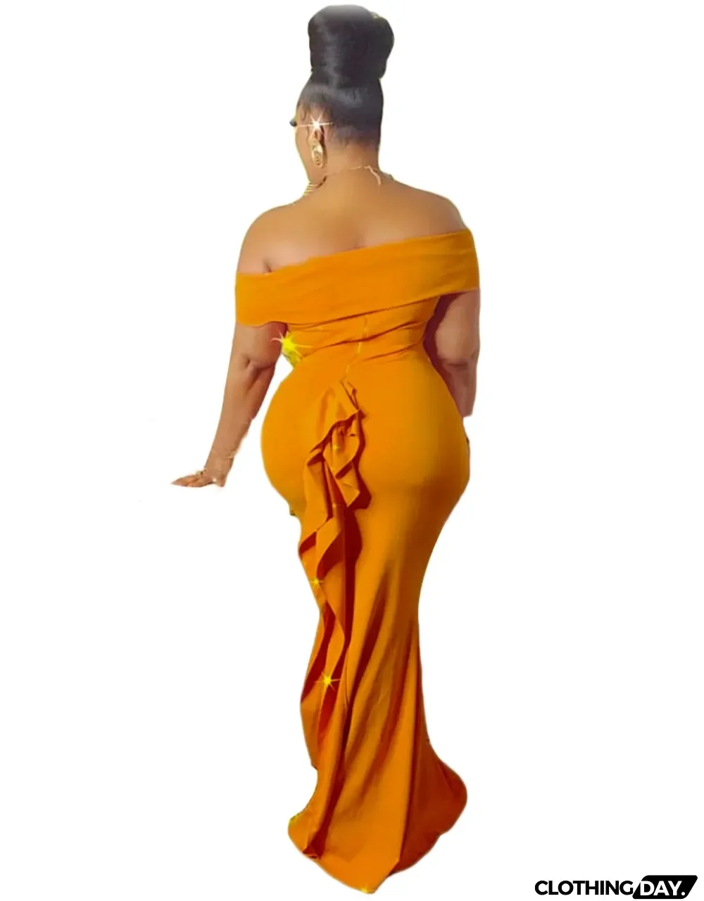 Fall Orange Off Shoulder Fishtail Long Evening Dress