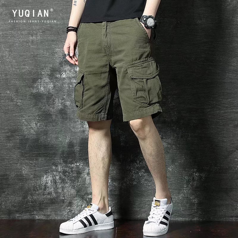 Thoval Men's Military Cargo Shorts Summer Army Green Cotton  Loose Multi-Pocket Shorts Male Homme Casual Bermuda Ins Fashion Trousers