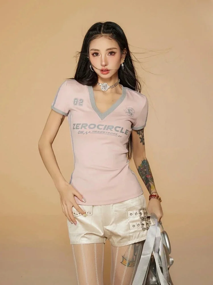 Brownm Striped V Neck Jersey Top