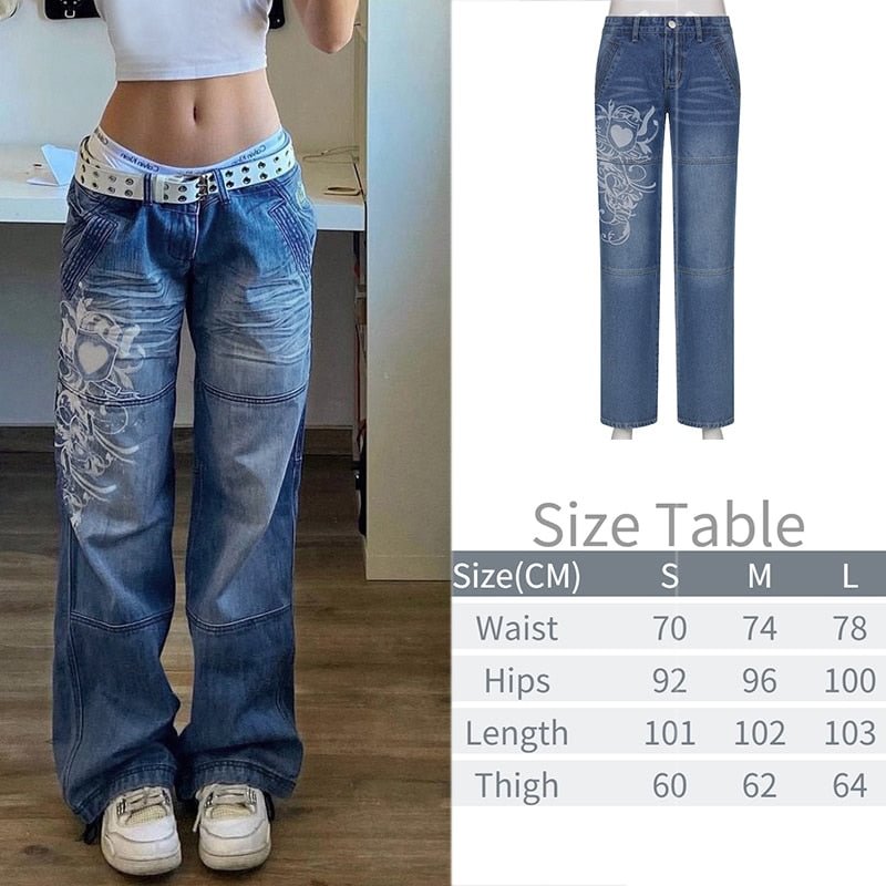 Tawnie Printed Baggy Y2K Jeans Women's Low Waist jeans 2022 Autumn Winter Oversize Wide Leg Baggy Pants Casual Cargo Trousers
