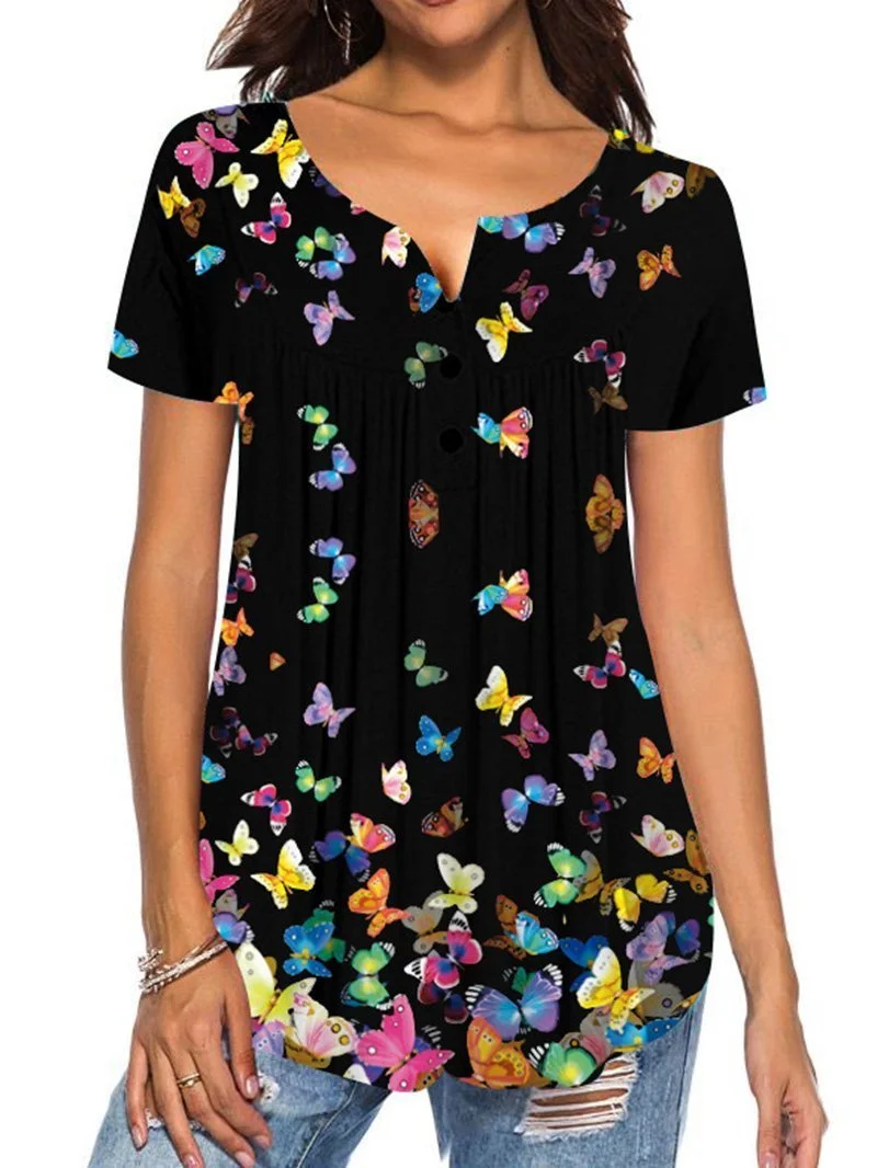 Butterfly  T-shirt Short-sleeved Printed Top