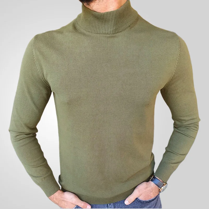 Uveng Uveng Men's Spring And Autumn Thin High-Necked Knitted T-Shirt Long-Sleeved Slim Sweater SY0145