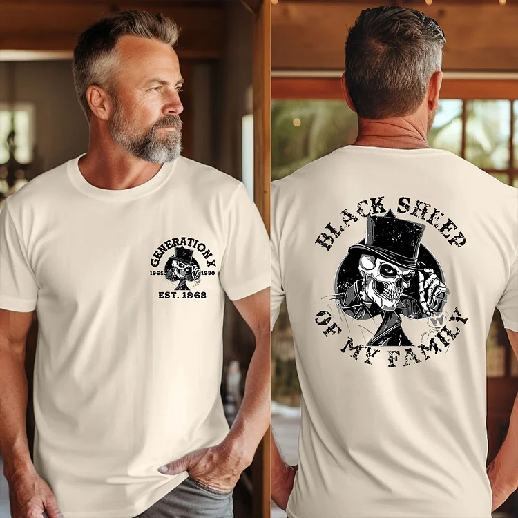 BLACK SHEEP OF MY FAMILY Skeleton Print Tee, Gen X Custom Year Of Birth T shirt, Cotton Tee Shirt