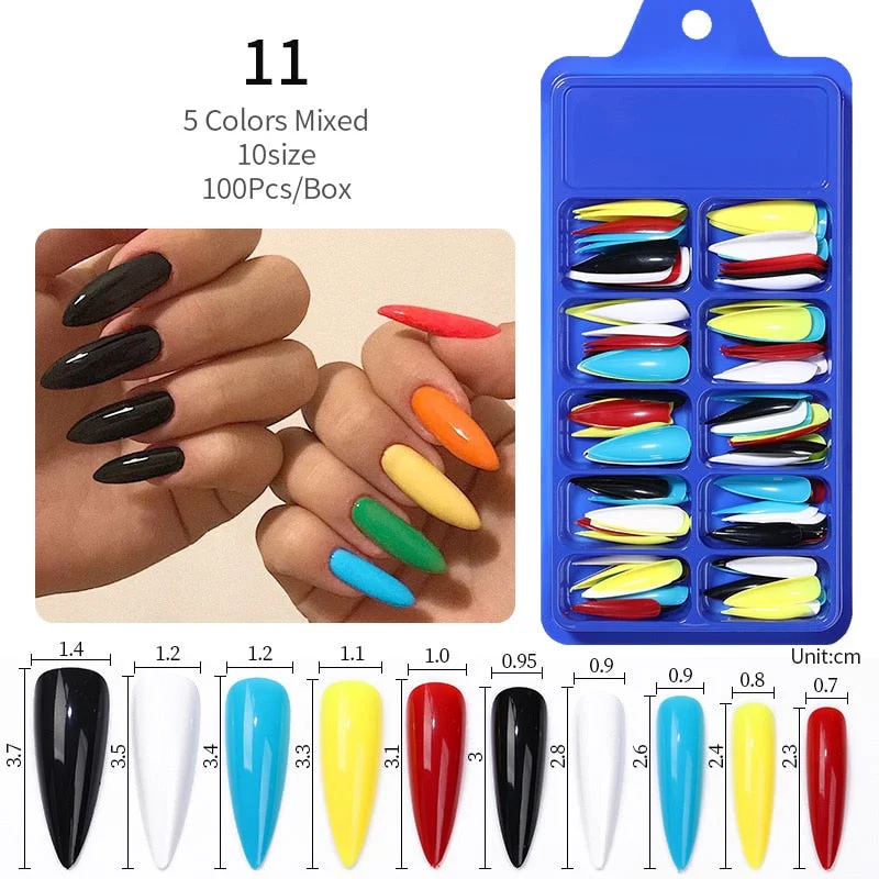 100Pcs Black White False Nail Tips Full Cover Acrylic Almond Coffin Candy Colorful Fake Nails Tip Manicure Extension Nail Tool-Nail Inspo