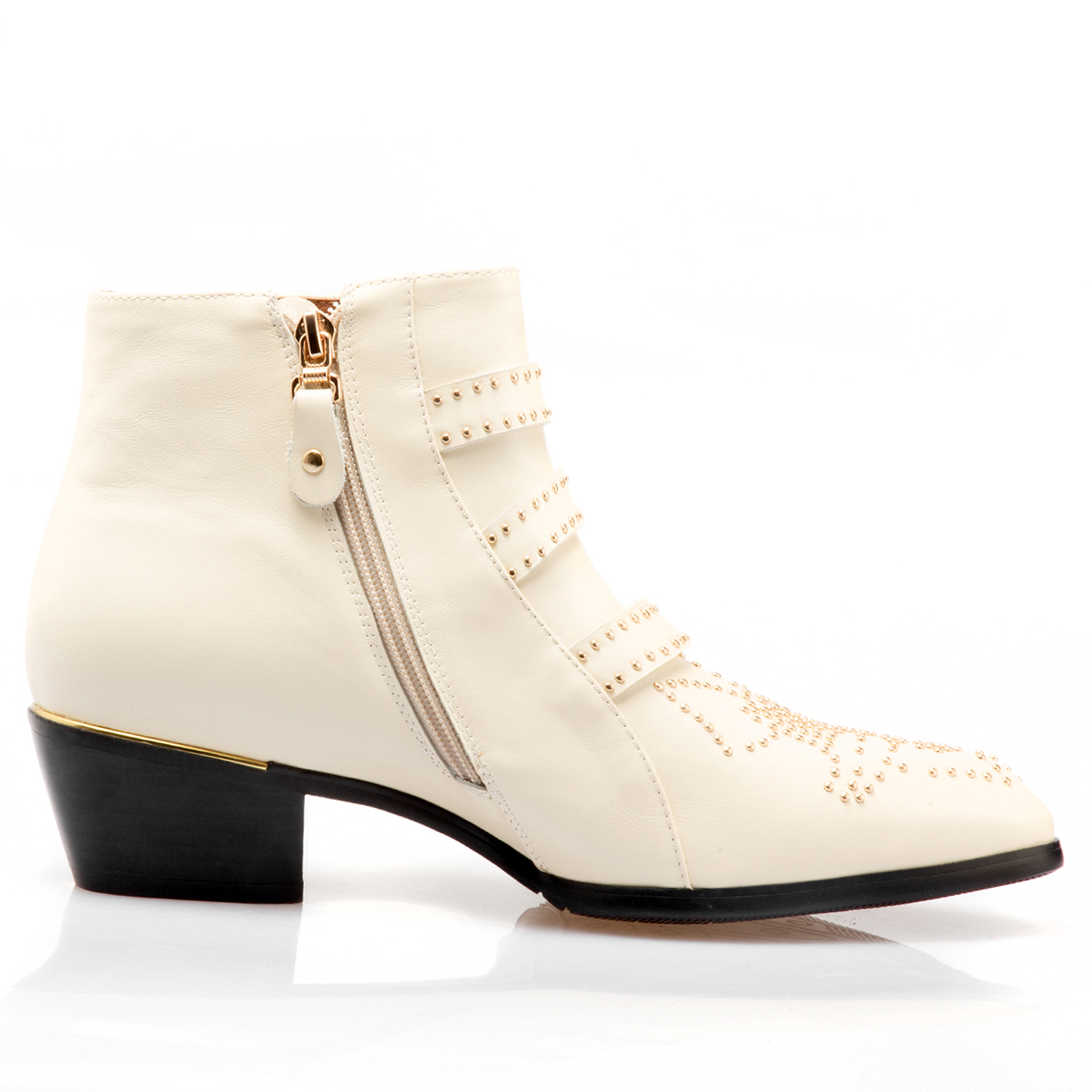 Women's Rivets Metal Buckle Low Heels Ankle Boots-vocosishoes