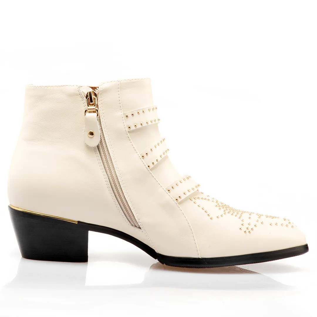 Women's Rivets Metal Buckle Low Heels Ankle Boots-vocosishoes