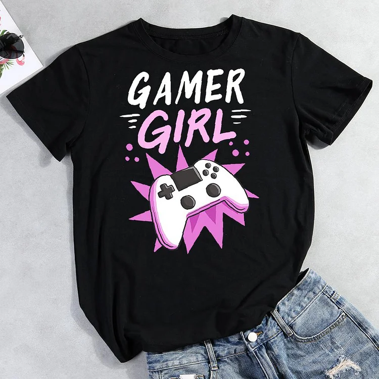 Gamer Girl Round Neck T-shirt-Annaletters