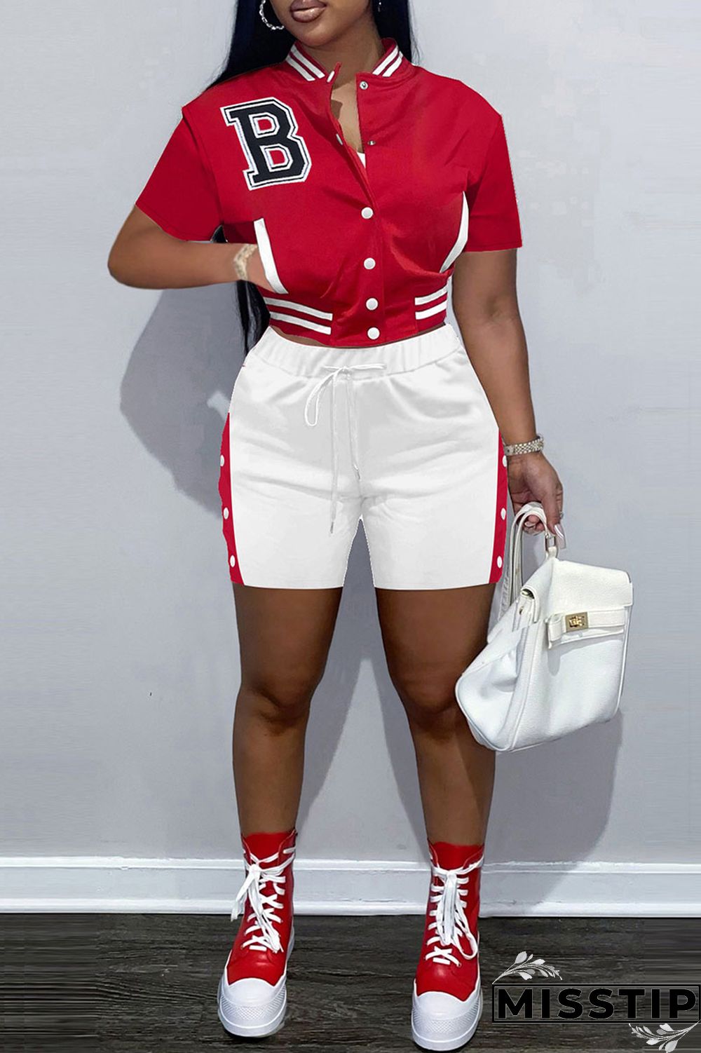 Green Fashion Casual Letter Embroidery Patchwork Short Sleeve Two Pieces