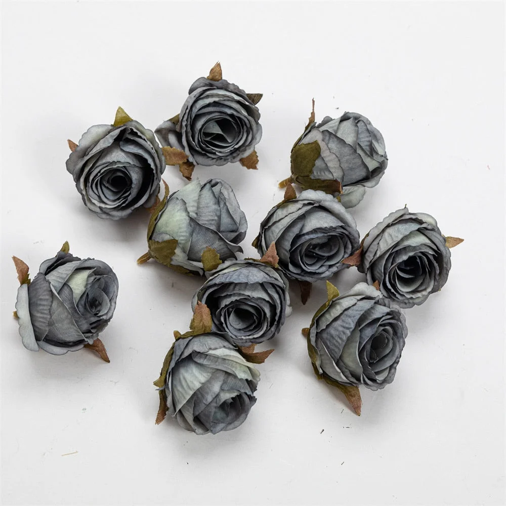 Nanairo 10pcs 3.5cm Retro Artificial Canvas Rose Flower Head Home Wedding Party Decora Christmas Craft Accessories Fake Flowers