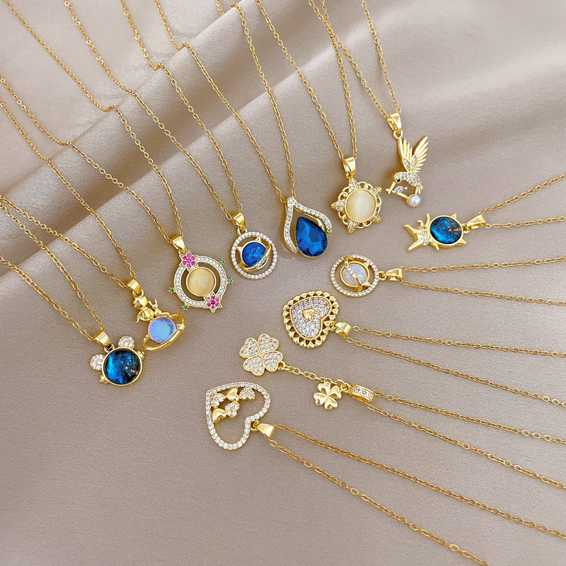 Copper Micro-Inlaid Cross Fashionable And Gorgeous Full Diamond Necklace For Women All-Match Clavicle Chain Titanium Steel